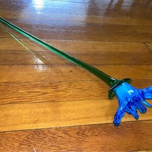 Murano Glass long stem Flower Blue Dahlia Italy 1980